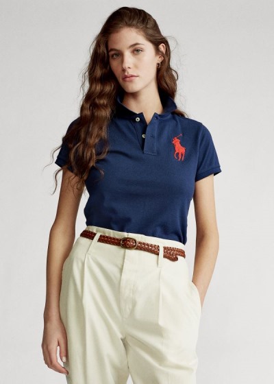 Camisa Polo Polo Ralph Lauren Mujer Azul Marino - Skinny Fit Big Pony - CVHYD8935